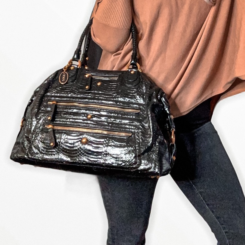 Like New Tod’s Black Reptile skin large satchel